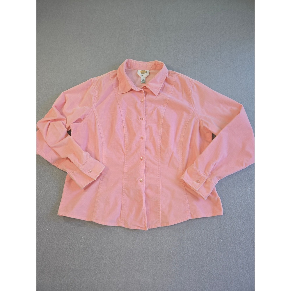 Talbots Button Down Shirt Womens XL Pink Fine Wale Corduroy Stretch Long Sleeve